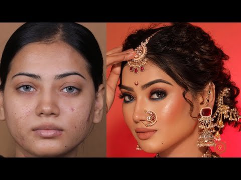 ⁣दुल्हन मेकअप का जादू | पिंपल वाली त्वचा से परफेक्ट ग्लो तक का ट्रांसफॉर्मेशन | @pkmakeupstudio
