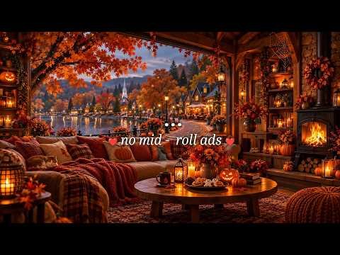 ⁣(NO MID-ROLL ADS) Relax, Walking, Overlooking Peaceful Cozy Autumn Village 🍂 Jazz & Falling Leaves
