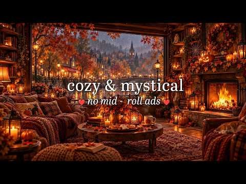 ⁣(NO MID-ROLL ADS) Cozy Rainy & Mystical Fall Ambiance 🍂Fall Jazz, Pumpkin & Fireplace for Unwinding